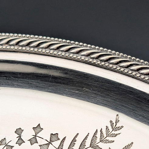 1879年 英國古董 銀器製 腳座托盤 直徑30cm Benjamin W Ramsden